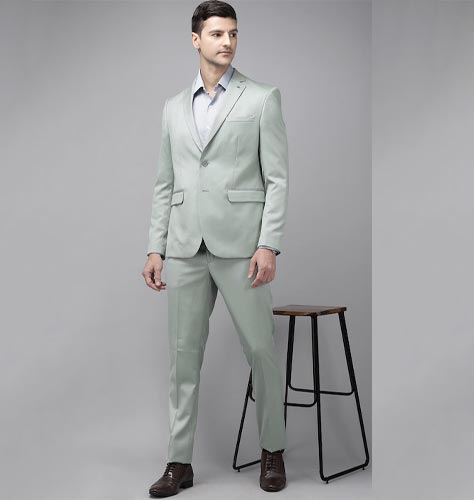 Men Light Green Self Design Tailored Fit 2-Piece Single-Breasted Formal Suit